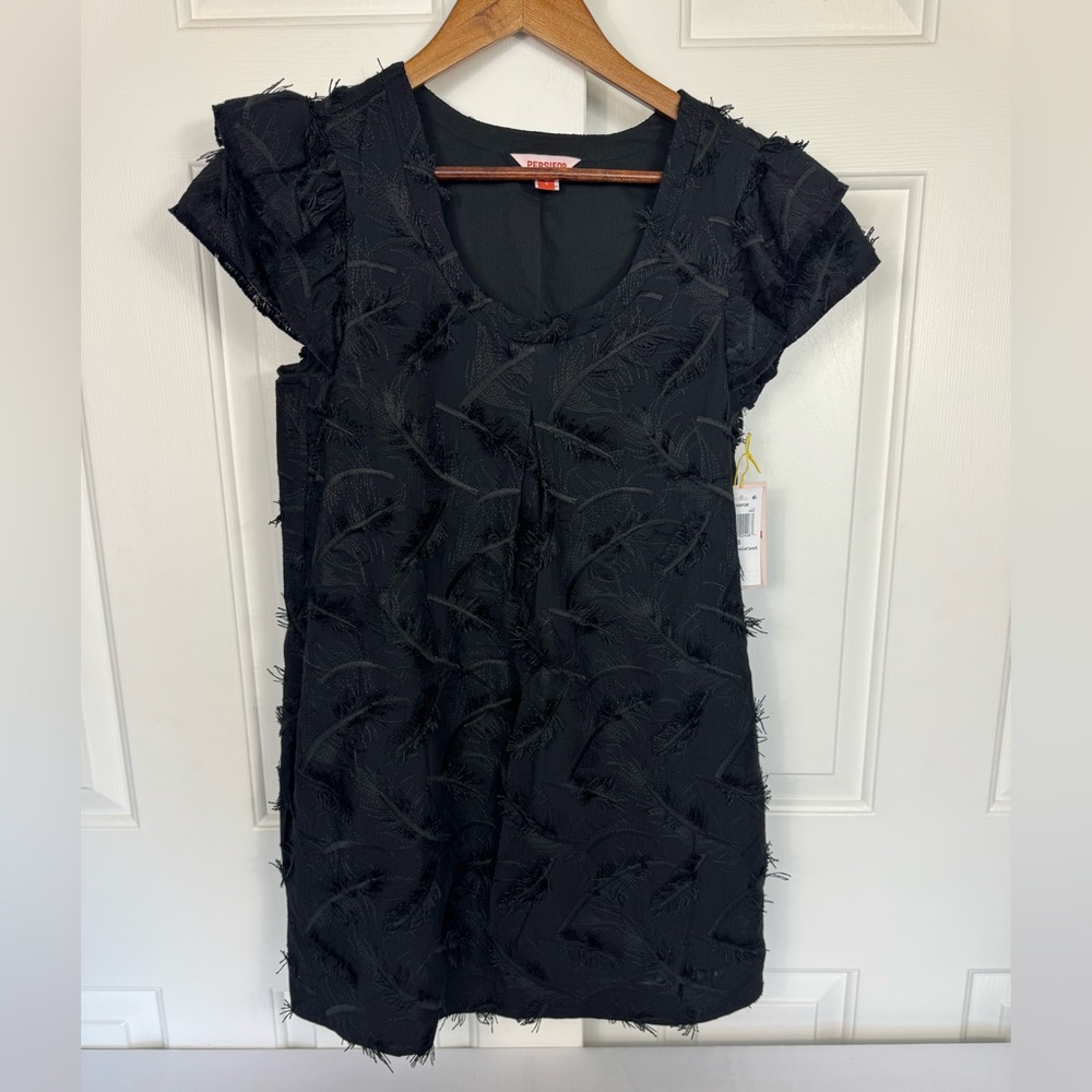 Persifor Black Caviar Embroidered Clare/Leaf Mini Dress Size Small NWT
